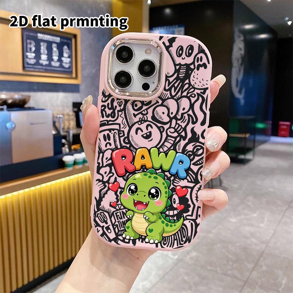 Phone Case: 2D Flat Design Suitable for iPhone 18 17 16 15 14 13 Pro Protective Case, Couple Style, Green Little Dinosaur, Christmas and Halloween Gif