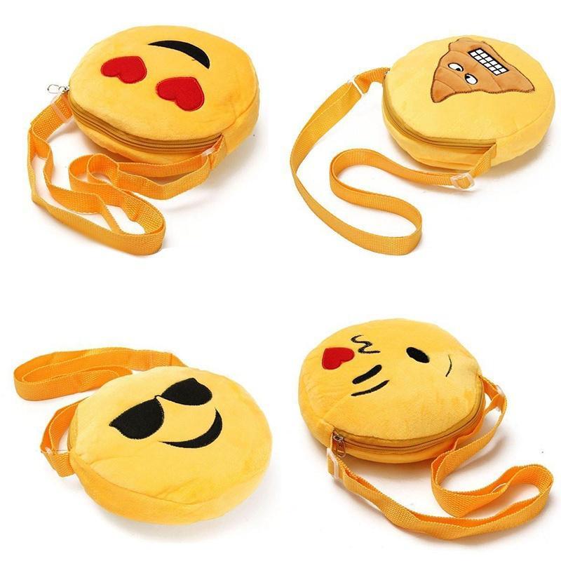 Cute Kids Mini Emoji Coin Purse Case Funny Plush Bag Shoulder Strap Rucksack