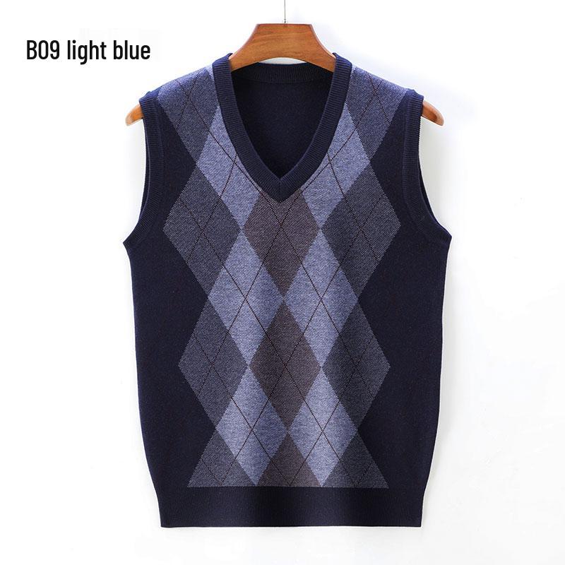 Gilet in Maglia da Uomo con Scollo a V - Spesso, Senza Maniche, Ideale per Mezza Età e Anziani, Perfetto per Autunno e Inverno