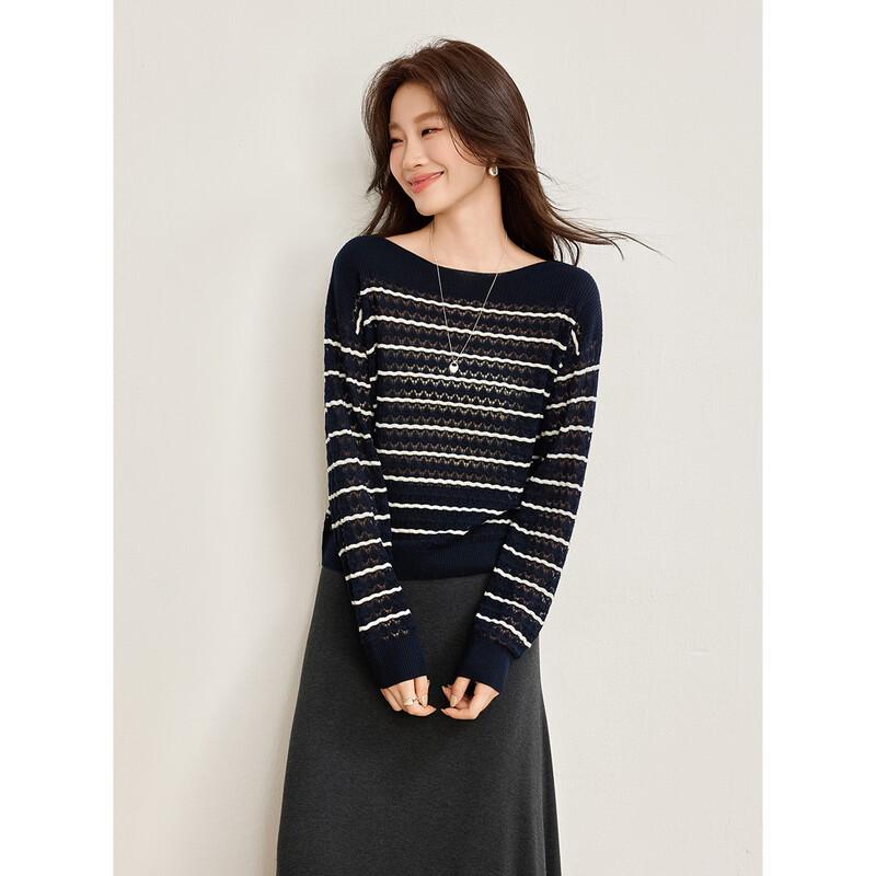 Women's Wool-Blend Striped Off-Shoulder Knitted Sweater