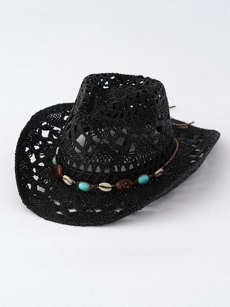 Cappello da Cowboy in Paglia Intrecciata Occidentale - Protezione Solare Estiva per Spiaggia all'Aperto