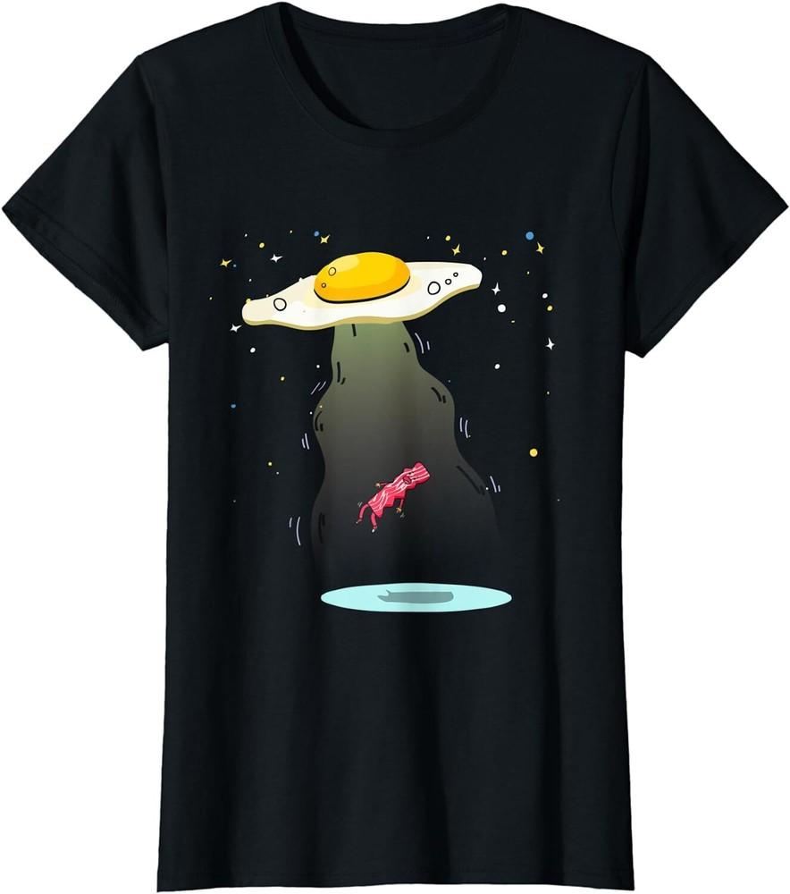 Cool Egg Abducting Bacon Funny UFO Breakfast Food Ladies039 Crewneck T-Shirt
