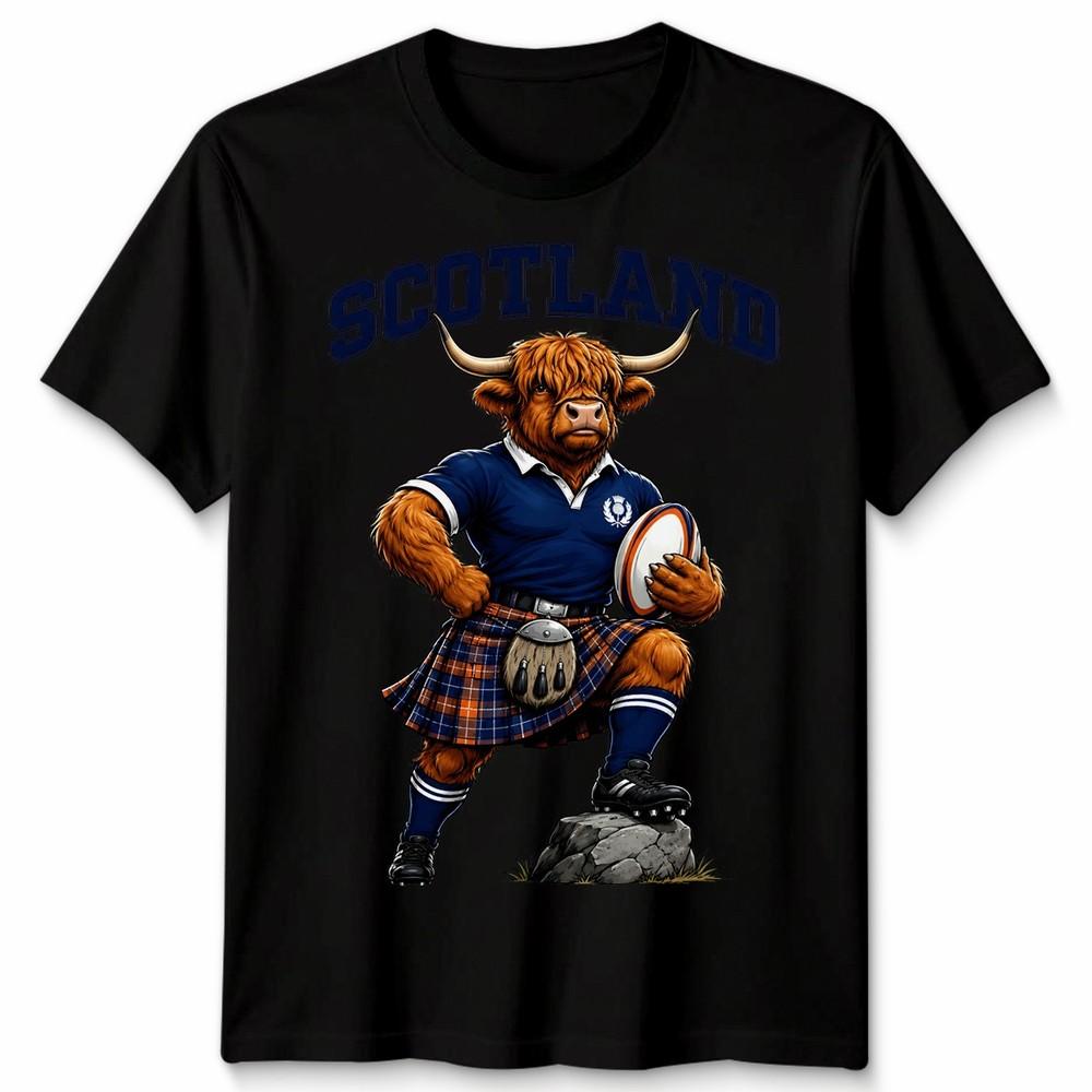 T-shirt Unisex Scozzese Mucca delle Highlands Fan della Scozia Maglietta Grafica da Rugby