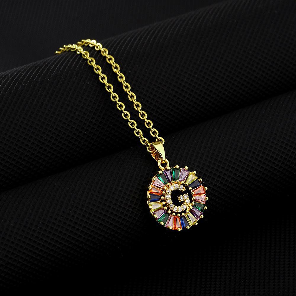 Xiyin Multicolor Zircon Copper Clavicle Chain Necklace with 26 Initial Pendants for Women