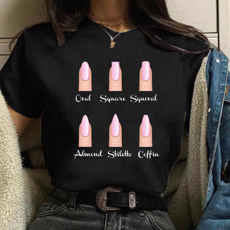 Women T Shirts Fashion Womens Cartoon Graphic Finger Nail Cute Printed Top Tshirt Female Tee Shirt Ladies Clothes T-shirts