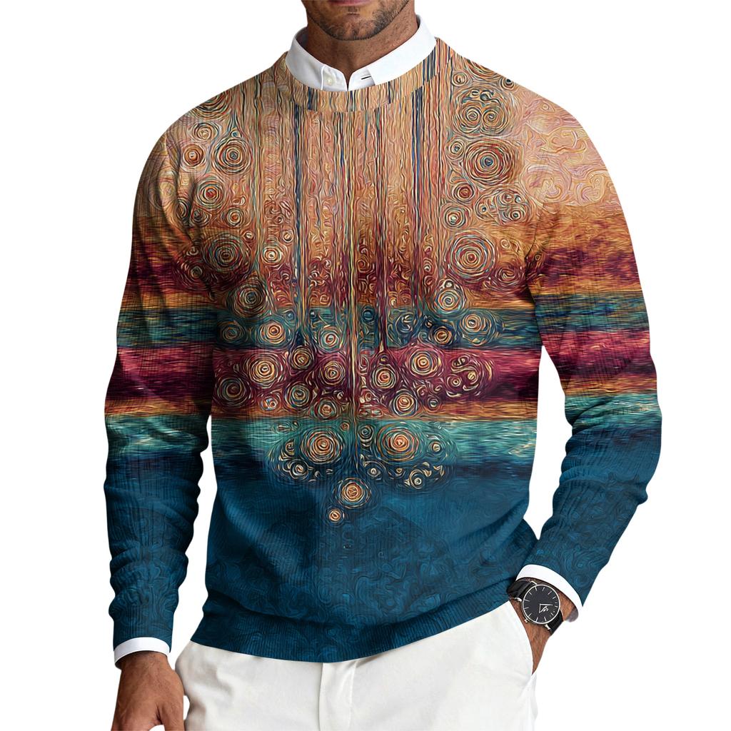 Men's Round Neck Long Sleeve Ribbed Knit Pullover