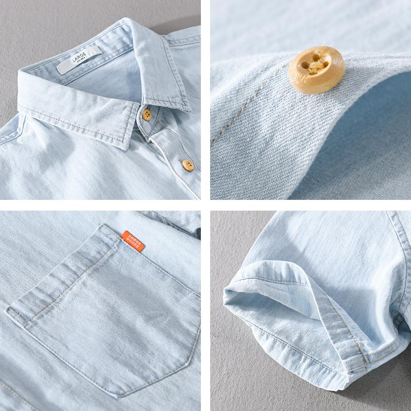 Pánská džínová košile Tenká Letní Poloviční rukáv Ležérní Top Volná Trendy Pohledná Krátký rukáv Kempingová Džínová Bunda s krátkým rukávem