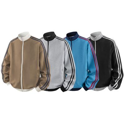 Sports Style Cardigan Sweatshirt Men's Spring Autumn American Loose Standing Collar Jacket Striped Retro Jacket