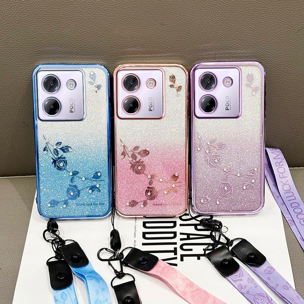 KADEM For Xiaomi Poco M7 Pro 5G Etui Blomstermønster TPU Gradient Telefondeksel med Lanyards