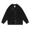 Unisex Japanese Retro Style Striped Knit Cardigan V-Neck Loose Fit Sweater Casual Wear