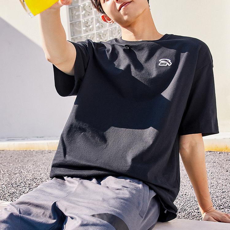 Anta Logo Pattern Round Neck Short-Sleeve T-Shirt Unisex Tops Black 972328113-4