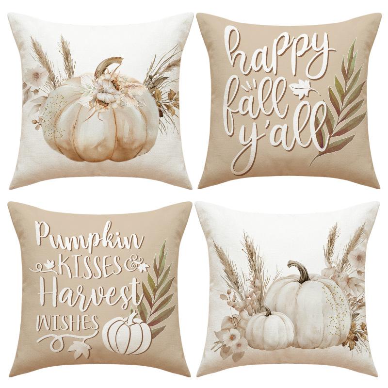 Thanksgiving Pillow Covers,Pumpkin & Autumn Leaf Design, Soft Flannel Sofa Cushion Covers for Home Decor,45x45cm, No Pillow Insert
