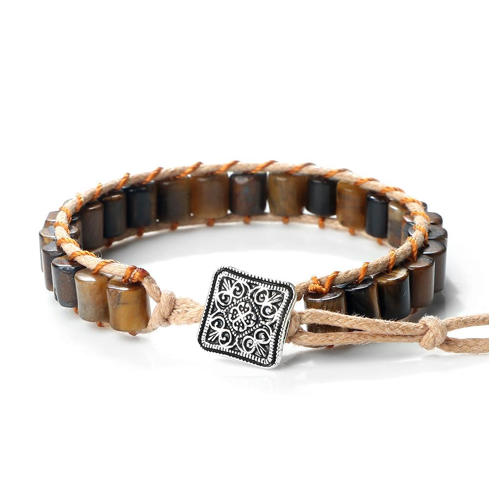 Vintage Bohemian Handmade Hemp Rope Bracelet Imperial Stone Beaded 3D Bead Charm Bangle