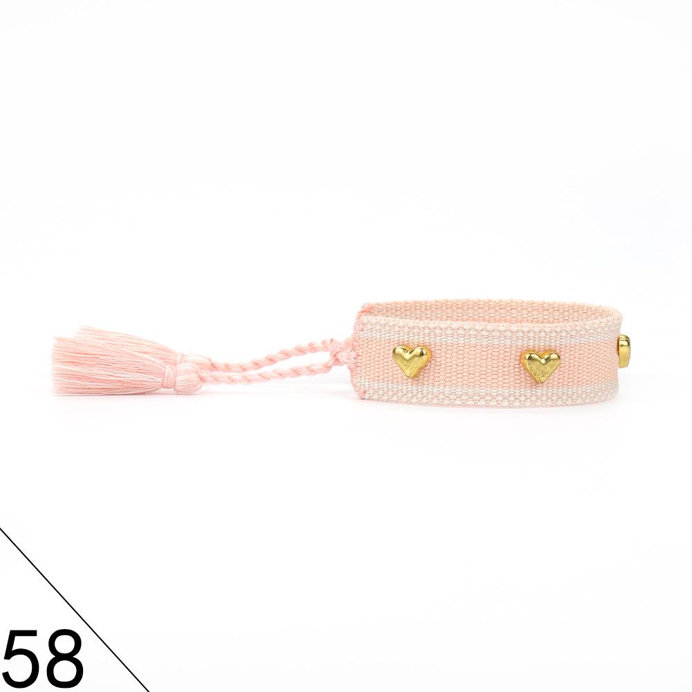 European and American Rivet Metal Heart Tassel Woven Bracelet for Women