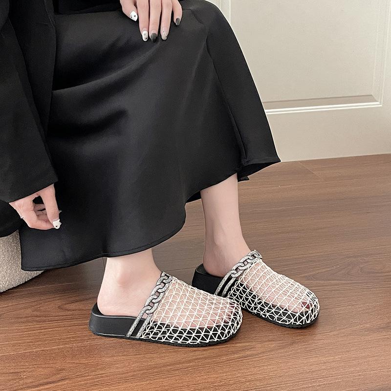 Niche design fishing net splicing bag head slippers women's summer new versatile thick bottom mesh cool slippers half drag