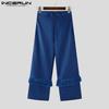 INCERUN Men Zip-up High Waist Plaid Print Tassel Casual Long Trousers Pants