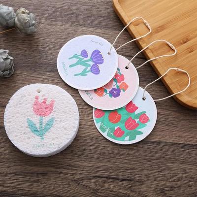 3pcs Magic Cleaning Sponge Cartoon Flowers Compressed Wood Pulp Scouring Pads Kitchen Non-stick Oil Dishwashing Rag Tools