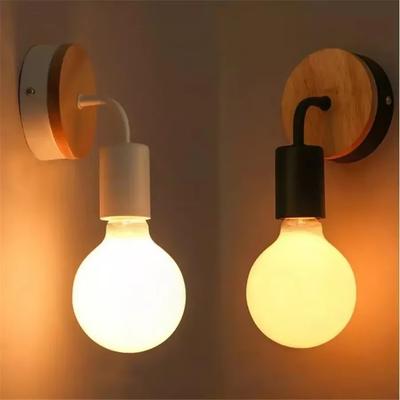 Wall Lamp E27 Base Nordic Wood Vintage Indoor Home Decor Lighting Bedroom Dining Table Fixtures Living Room Screen Wall Lamps