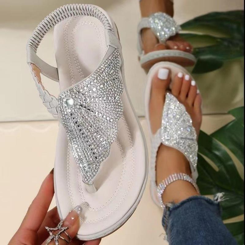 2025 Summer Sandals Woman Fashioncomfortable Clip Toe Slippers Beach Bohemian Slides Women Flats Crystal Roman Shoes