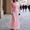 Damen Maxikleid mit langen Ärmeln und Schalkragen für formelle Abendbankette & Party-Garderobe