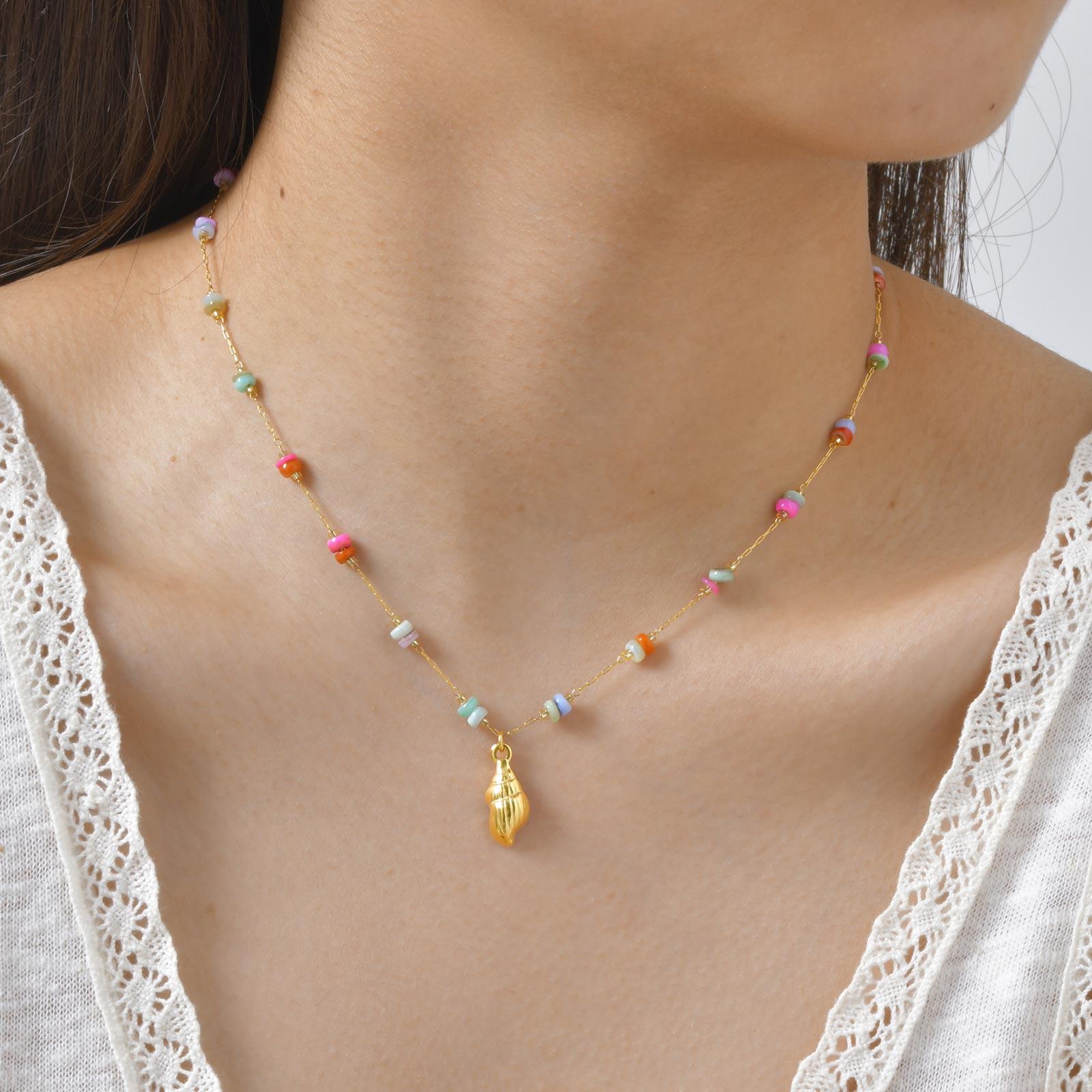

Colorful Stone Conch Necklace for Women,Gold Color Stainless Steel Summer Necklaces,Holiday Beach Jewelry Gifts
