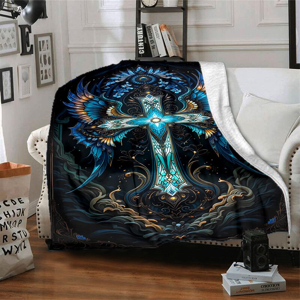 1pc Gothic Cross Blanket Lightweight Flannel Blanket Throw Blanket For Sofa, Bed, Travel, Camping yy2509026182