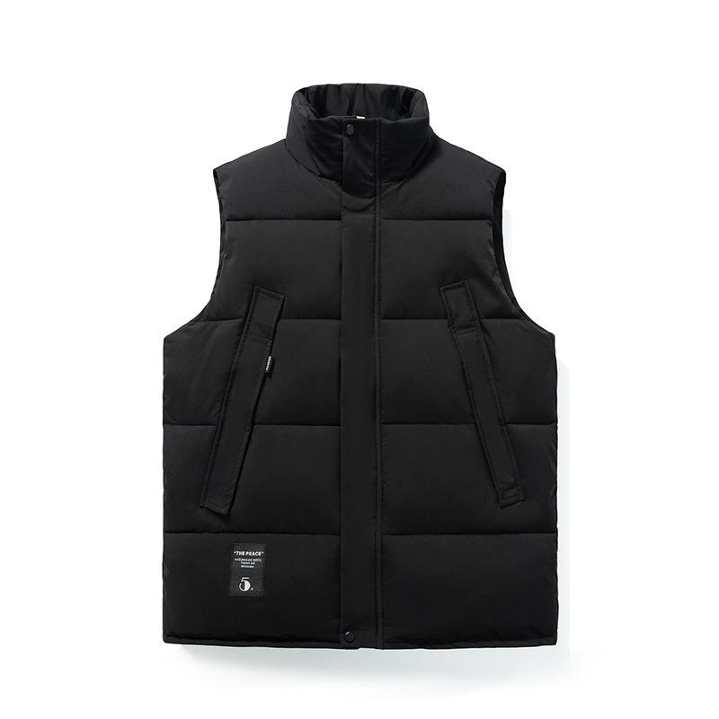 

Down cotton autumn and winter new trendy brand men s and women s vests simple sports and leisure warm stand collar vest M (80-45 kg) чорний