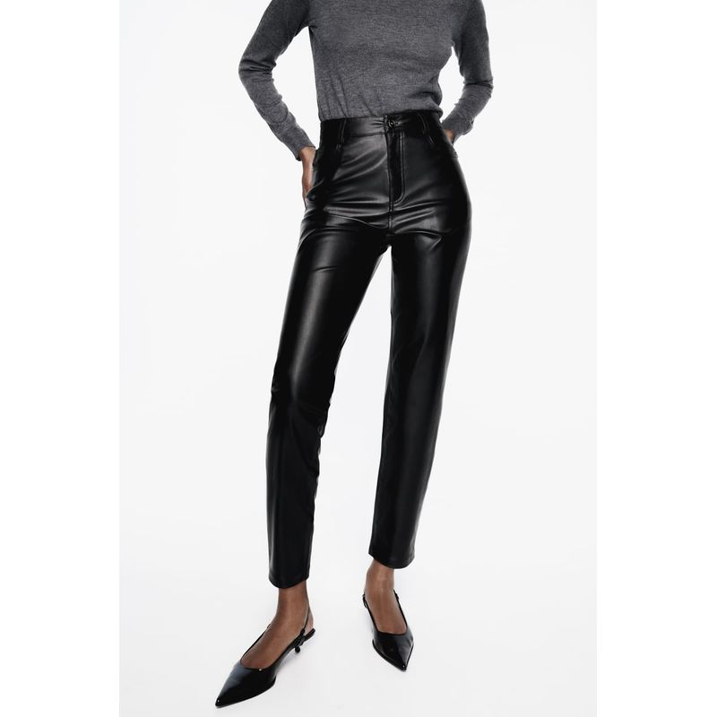 Spring New Arrival Pu Tapered Casual Pants Imitation Leather Loose Comfortable Edition Type High Waist Straight-Leg Pants 4387285