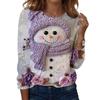 Women's Fashion Christmas Print Crewneck Long Sleeve Pullover Top for Holiday Party