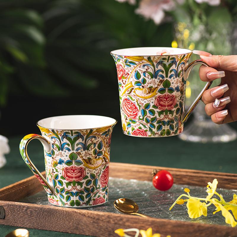 Ceramic Retro Floral Coffee Cup Breakfast Drinkware Teacup Creative Office Household Oat Milk Cup for Kitchen Accessories New
