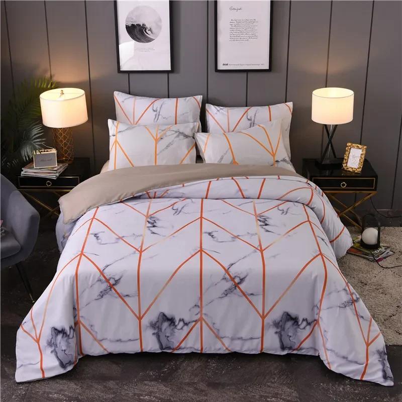 Geometric Marble Duvet Cover Stripe Triangle Bedding Set Luxury Comforter Cover With Pillowcases Twin Full For Adults Kids Decor