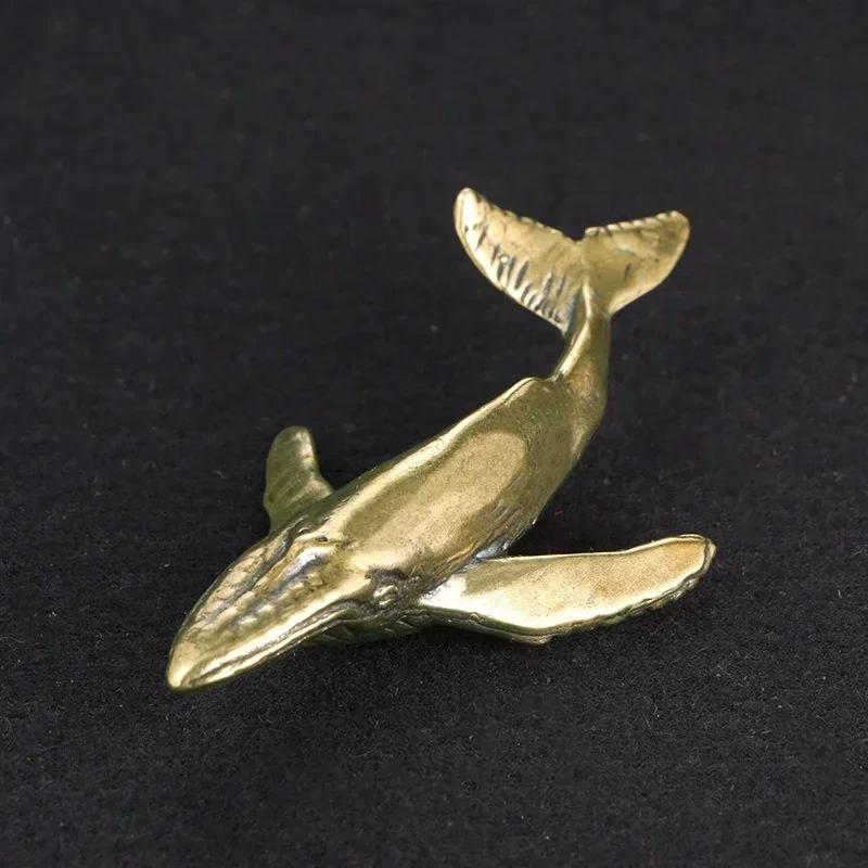 Vintage Sea Animal Solid Brass Whale Figurines Statue Desktop Ornaments Office Decor Crafts Accessories Children Creative Gifts