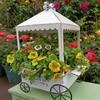 Decorative Garden Flower Cart Planter, Iron Wagon Pot Display with Canopies and Open Storage Tray for Home Patios Courtyards Display