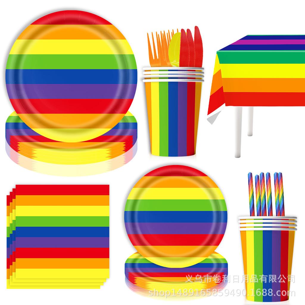 Rainbow Themed Birthday Party Supplies Rainbow Party Decoration Banner Flag Party Tablecloth Paper Plate Paper Cup