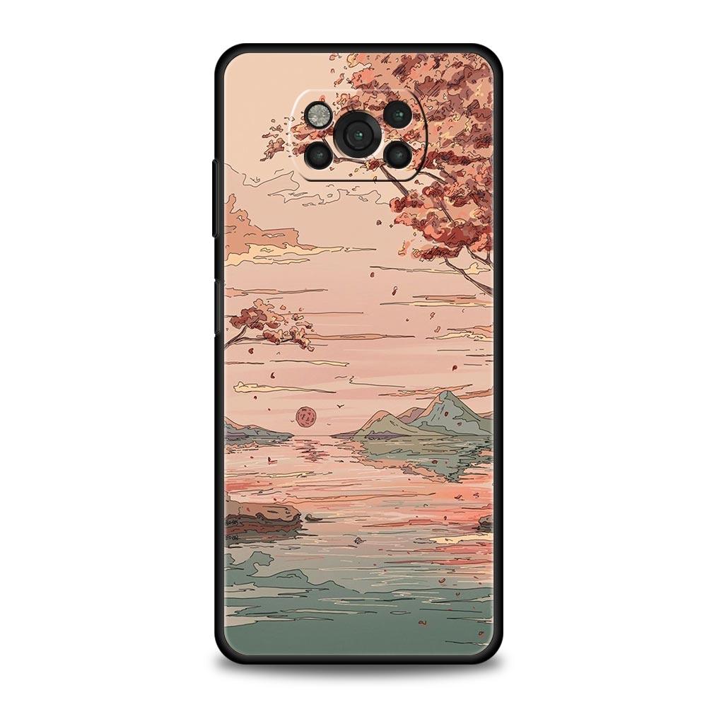 Japan Sunset Scenery For Xiaomi Poco X5 Pro Soft Phone Case For Poco X4 X3 NFC F5 Pro F4 F3 GT M5 M4 Pro 5G M3 C51 C50 C55 Cover