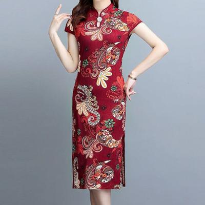Lady Cheongsam Chinese Style Vintage Stand Collar High Split Summer Qipao for Stage Show