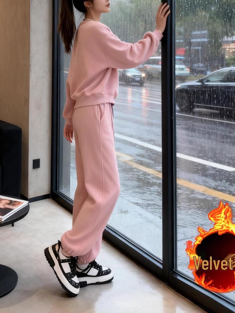 Korean Style Autumn/Winter 2025 Casual Hoodie & Wide-Leg Pants Set for Women