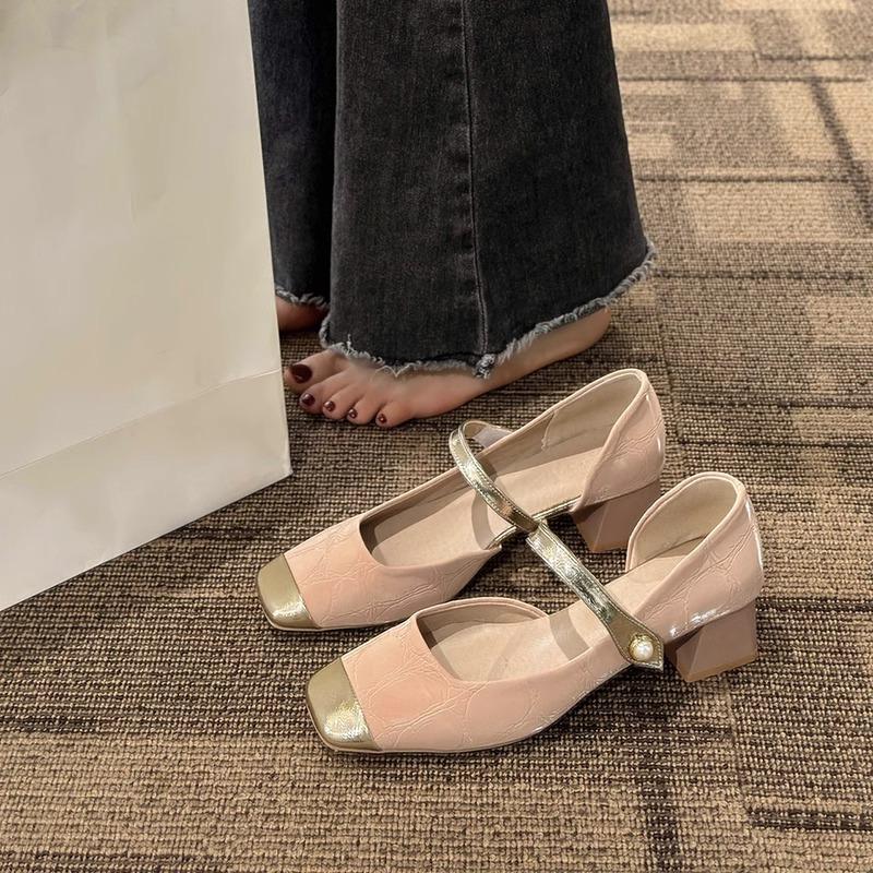 Mary Jane Shoes Women'S Skirt Coarse Heel High Heel Sandals French Fairy Gentle Single Shoes