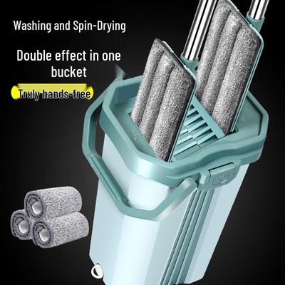 38cm Hands-Free Dual-Use Flat Mop with Integrated Water Bucket for Dry/Wet Cleaning