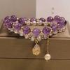 Elegant Double Layer Amethyst Bracelet with Water Drop Pendant