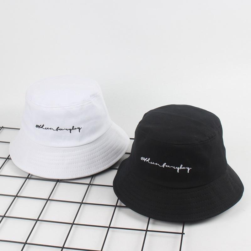 Simple Bucket Hats Letter Embroidery Unisex Adult Sun Hat Outdoor Street Couple Fisherman Hat