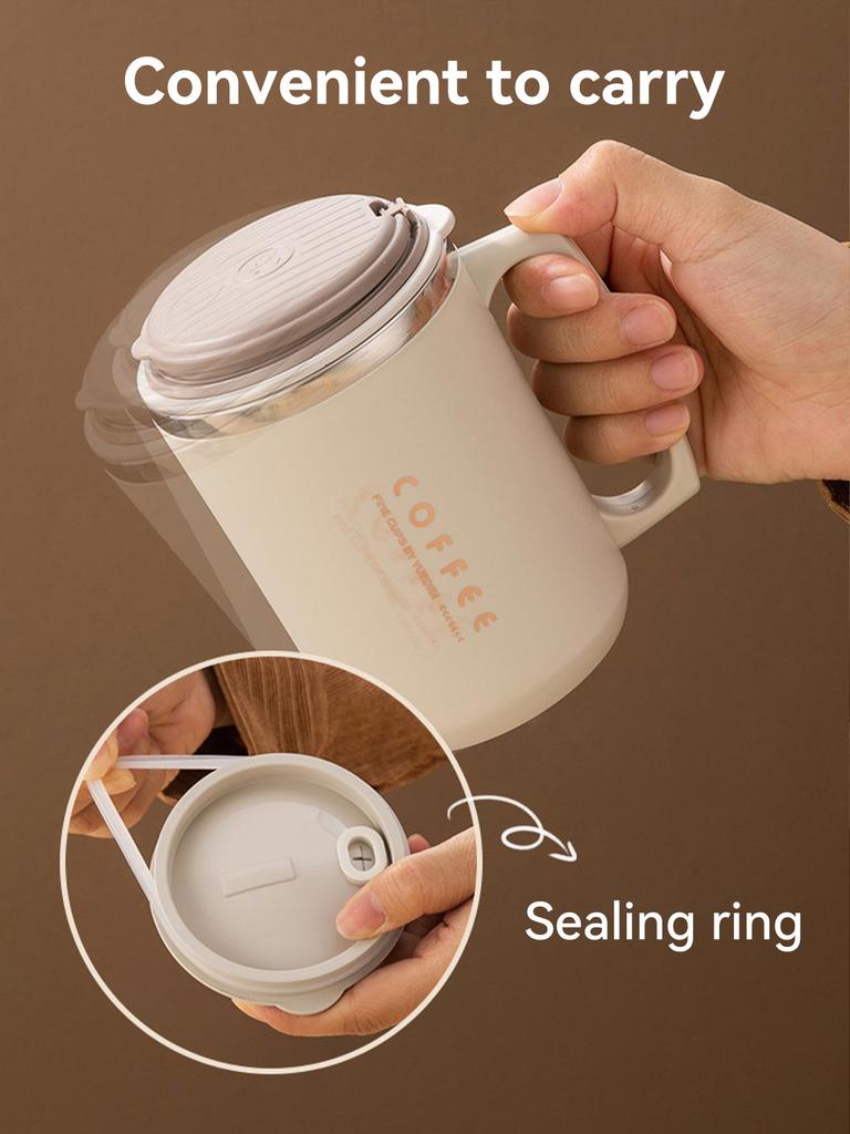 480ml 304 Stainless Steel Coffee Mug With Lid&Spoon&Straw,Insulated Coffee Cup For Student Adult Office Drinking Cup