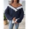 European Style Loose Fit V Neck Beaded Pullover Sweater For Women