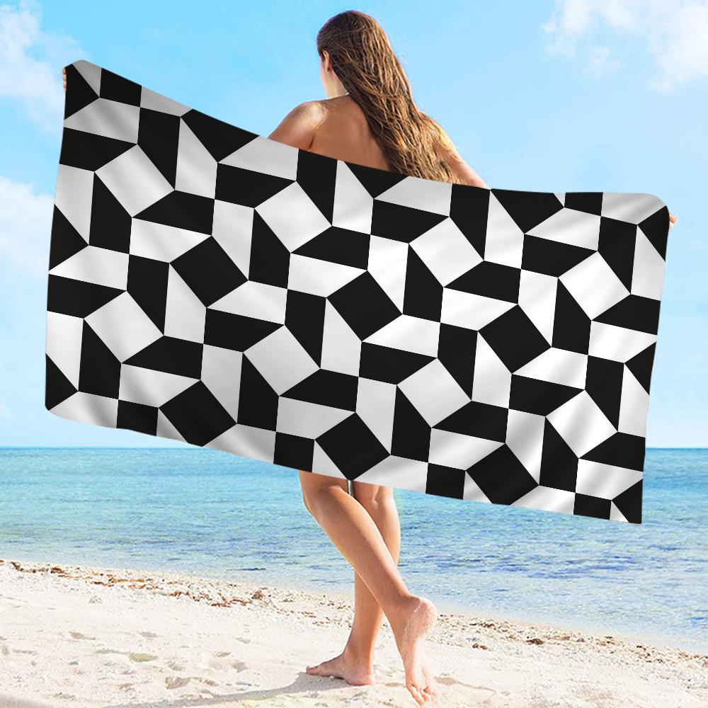 Black and White Pattern Towel Microfiber Beach Towel Absorbent Quick dry Soft Yoga Swimming Resort Mountain Climbing Towel
