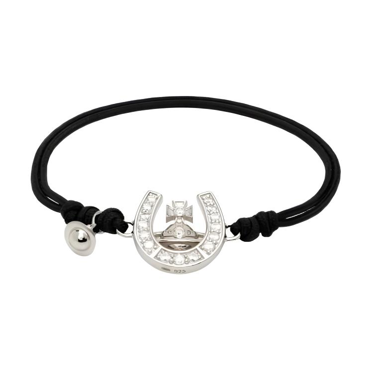 Vivienne Westwood Front Logo 925 Silver Bracelet Men bracelet Black 6103009001P620 Basic Packaging-Dust Bag+Box