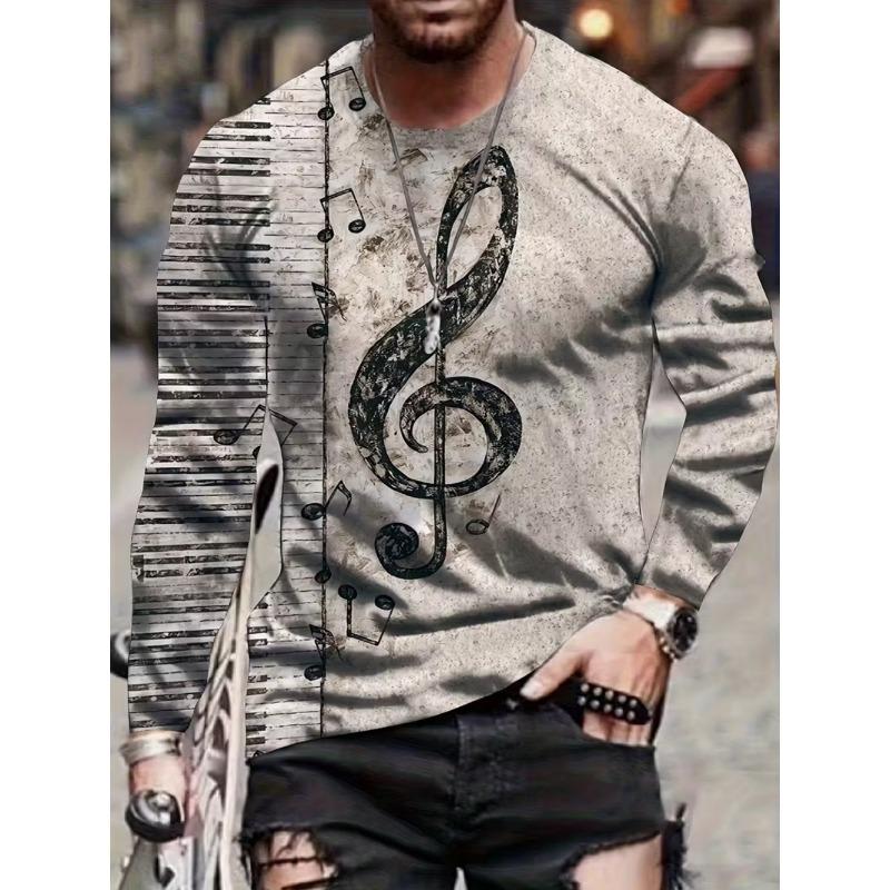 T-shirt Strumenti Musicali da Uomo Chitarra Pianoforte Stampa 3D Manica Lunga Tee Harajuku Y2k Tee Streetwear Top Oversize Abbigliamento Uomo