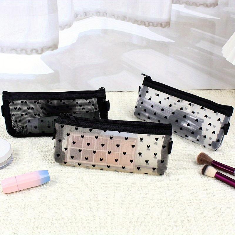 2pcs Transparent Mesh Pencil Case, Office Desktop Storage Bag, Makeup Bag, Stationery Bag, Large Capacity Pencil Case