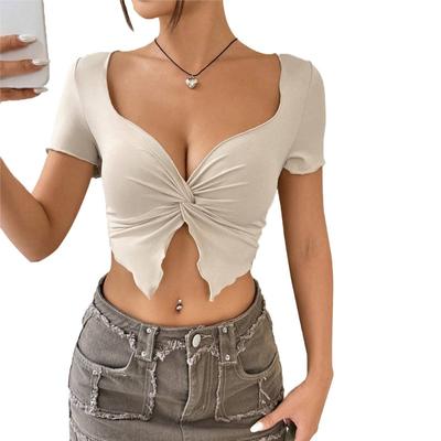 Nuovo Design Senso Torace Twist Plissettato Profondo Scollo a V Top Corto