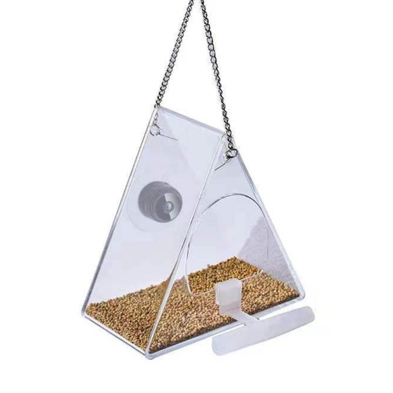 Clear Plastic Bird Feeders with Camera Small Outdoor Bird Feeders with Window Suction Cup/Chain for Wild Birds Finches 1