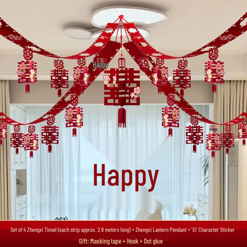 Double Happiness Stickers for Wedding Room Decoration - Perfect for Bride and Groom's Living Room or Bedroom.